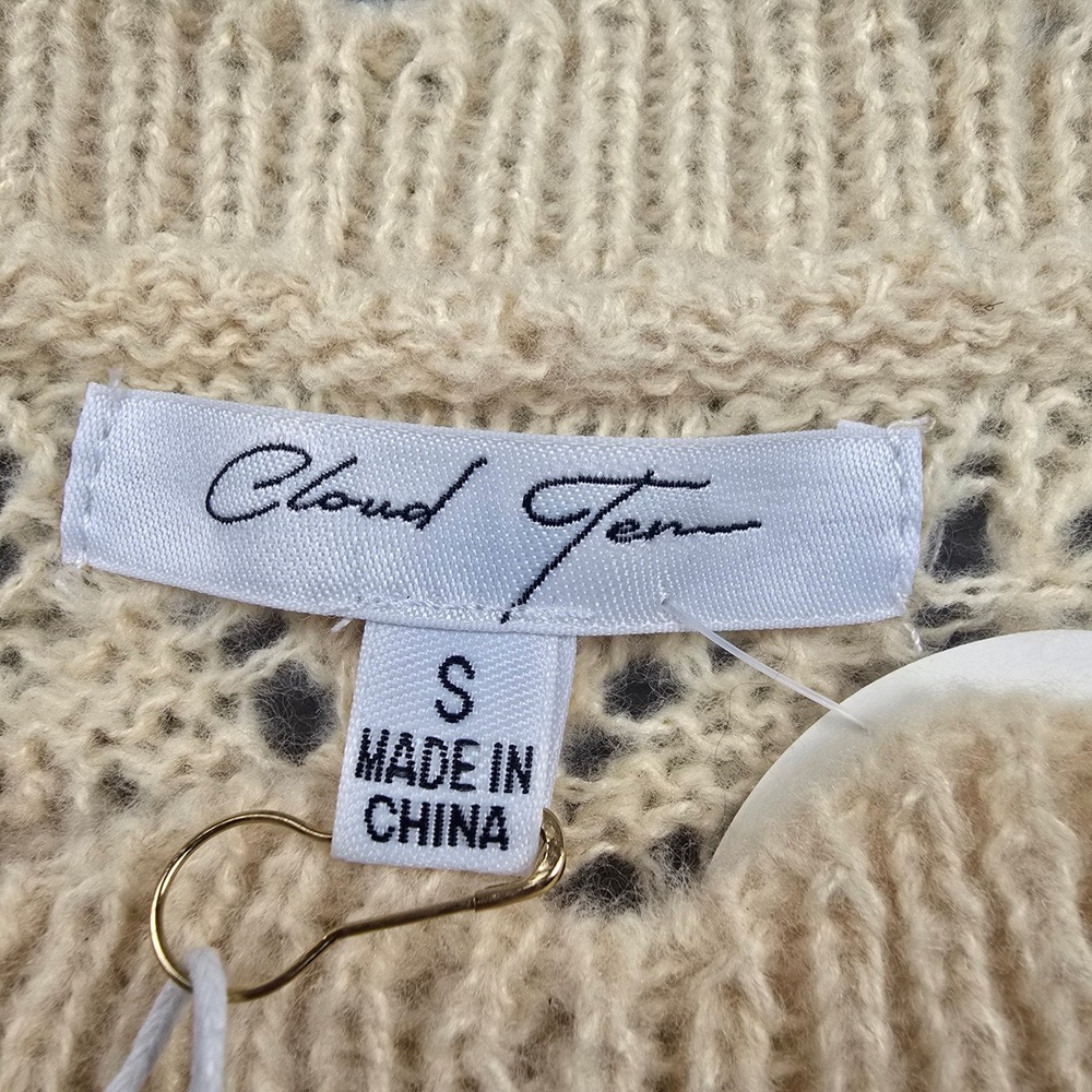 Cloud Ten Womens Mixed Media Knit Sweater Top Cream White CSW11746A Small NWT - Picture 5 of 8